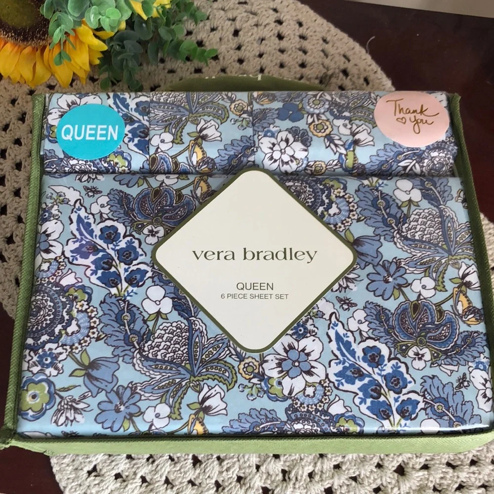 Vera Bradley Blue Floral Queen Sheet Set